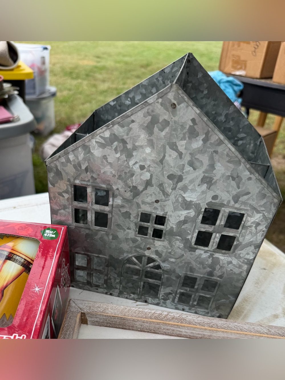 Galvanized Metal Decorative House Lantern - Silver